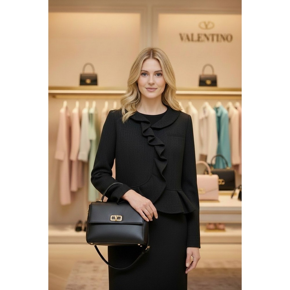 RED Valentino Blazer Women Black Ruffle Peplum Virgin Wool Jacket Italy  6 IT 44